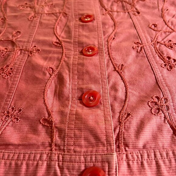 Size XL Linden Hill Coral Floral Embroidered Button Down Jacket - Picture 3 of 7